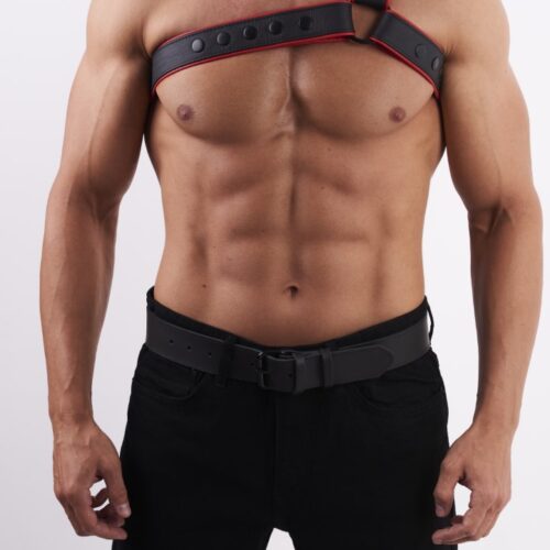 Soft Leather Chest Harness Y Red