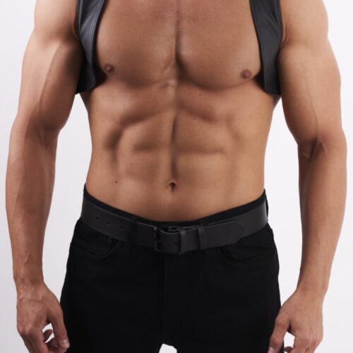 Leather Vest Short Black