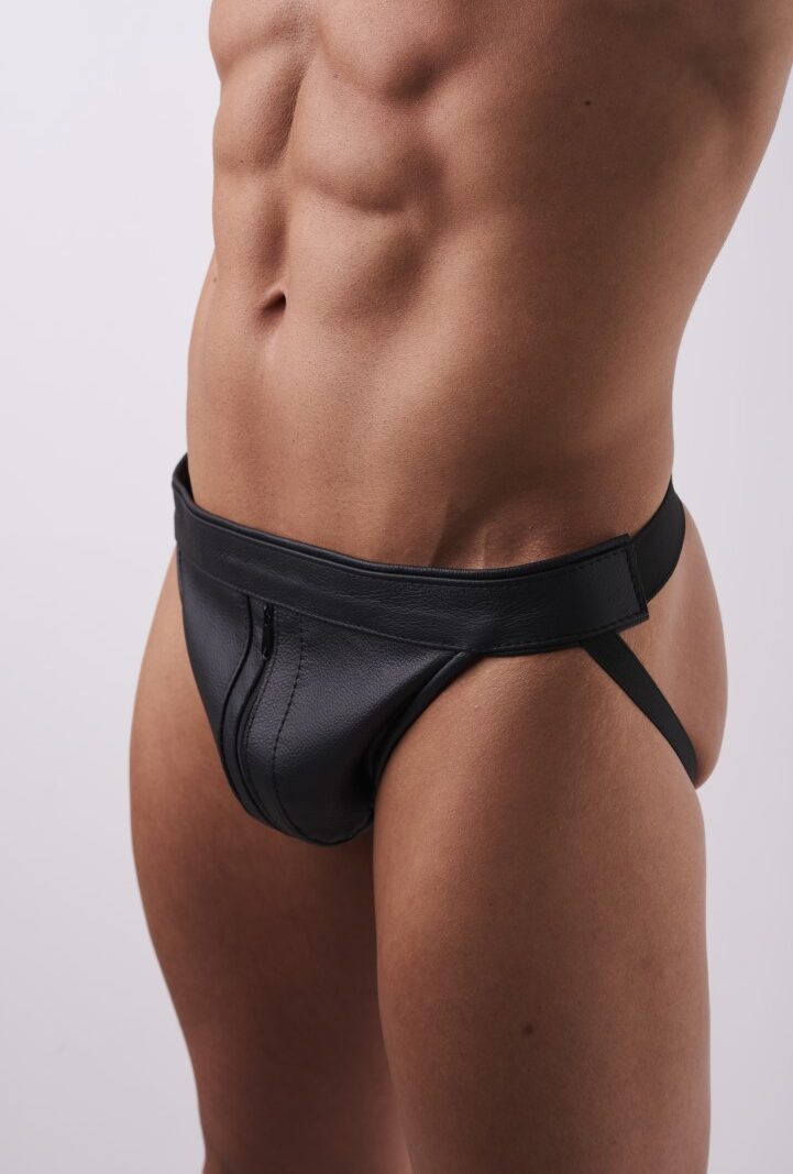 Leather Jock Zipper Black