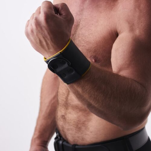 Leather Wristband/Handcuff Yellow
