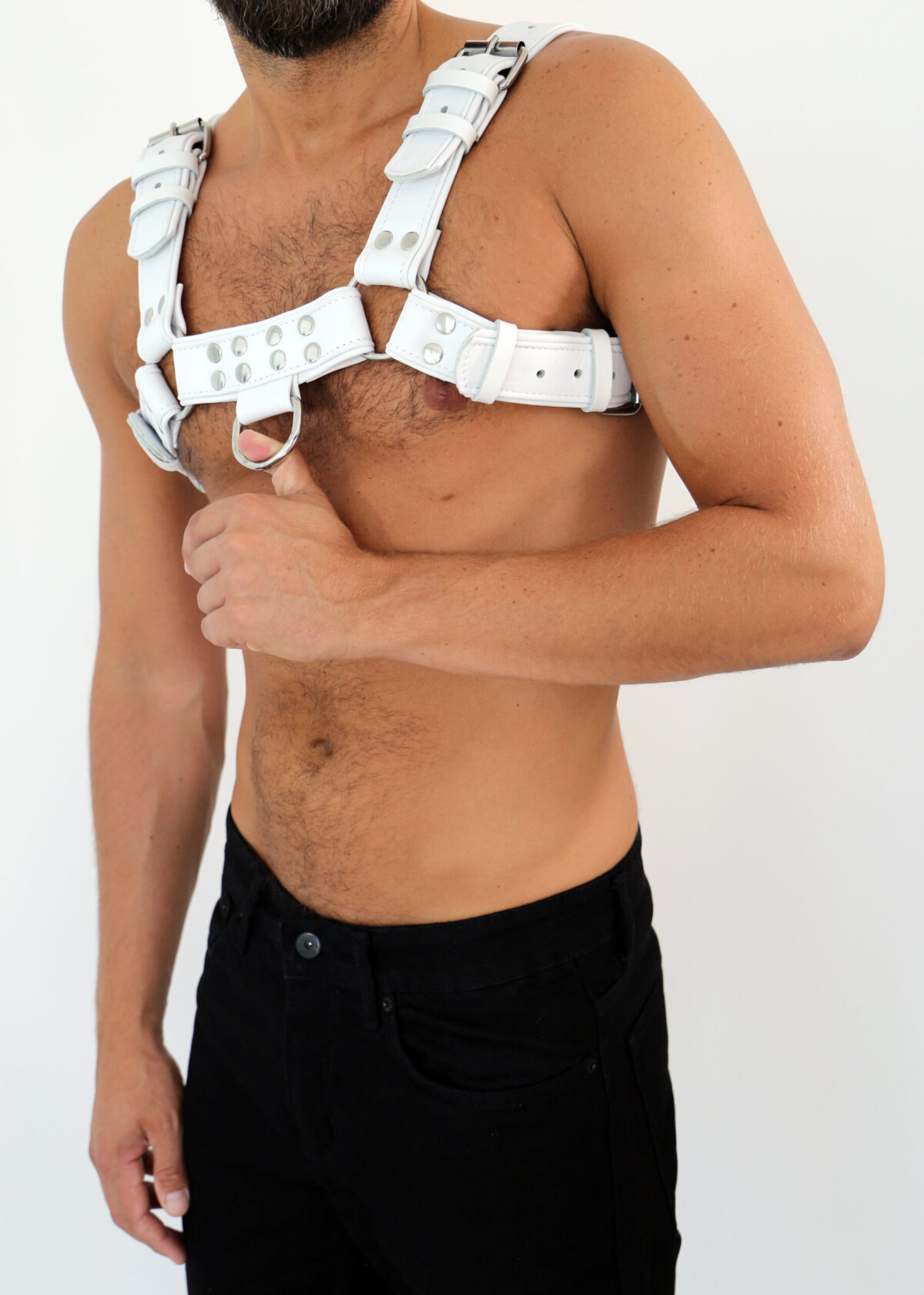 3805 b2c (3) Leder Brust Harness Weiß "DR. LEE Line"