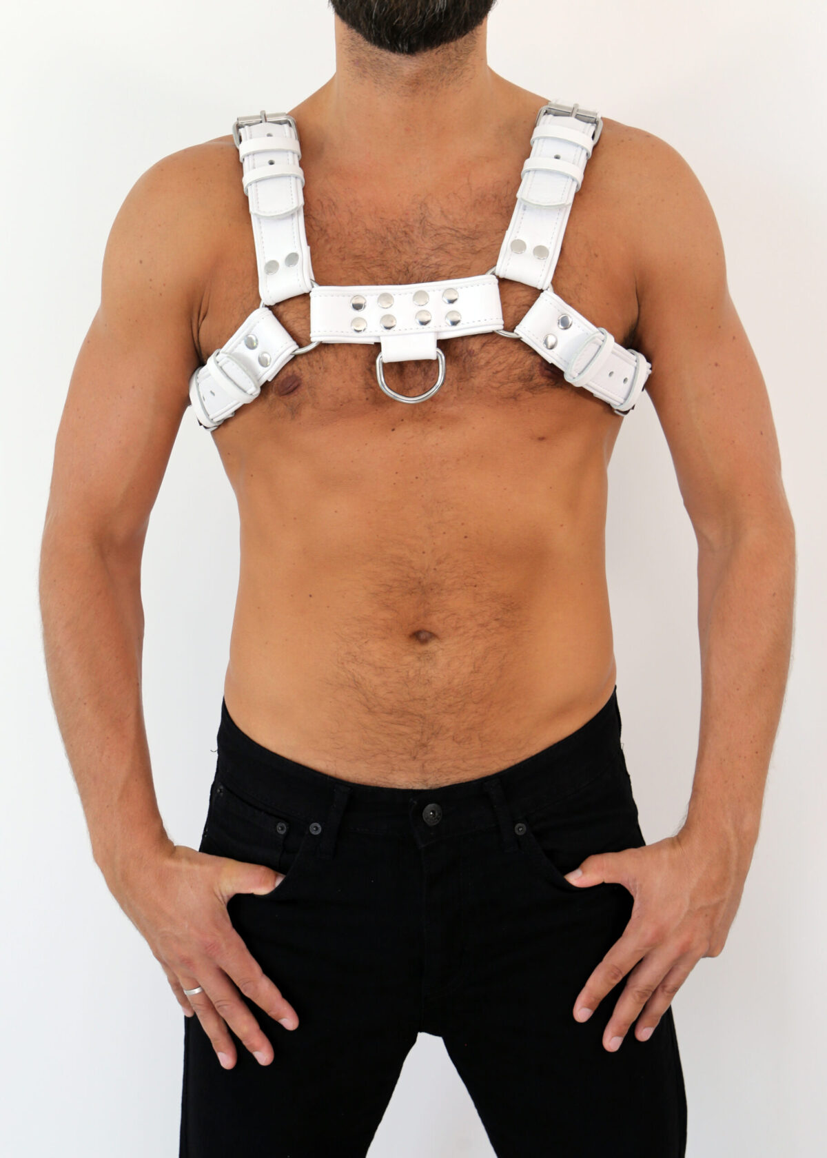3805 b2c Leder Brust Harness Weiß "DR. LEE Line"