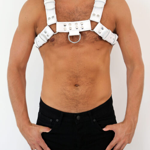 3805 b2c Leder Brust Harness Weiß "DR. LEE Line"