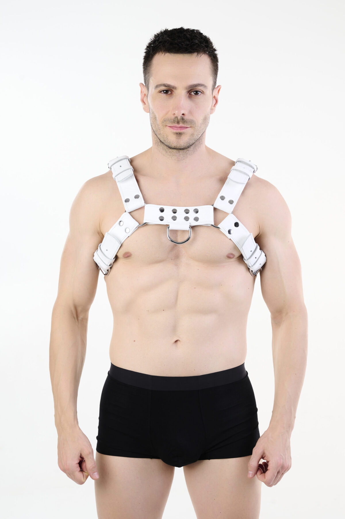 SG29detal_11560 Leder Brust Harness Weiß "DR. LEE Line"