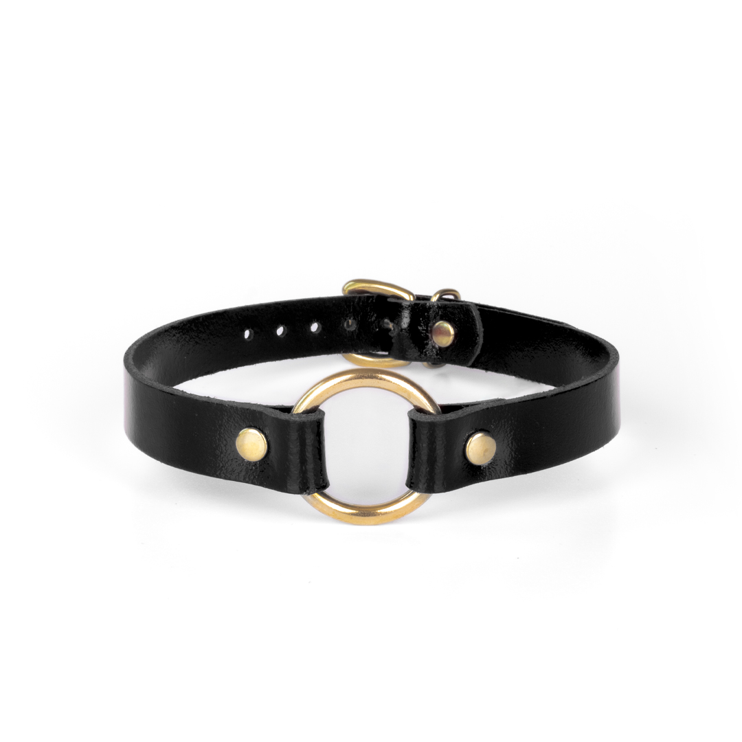 Lederhalsband schwarz/gold 'klein'