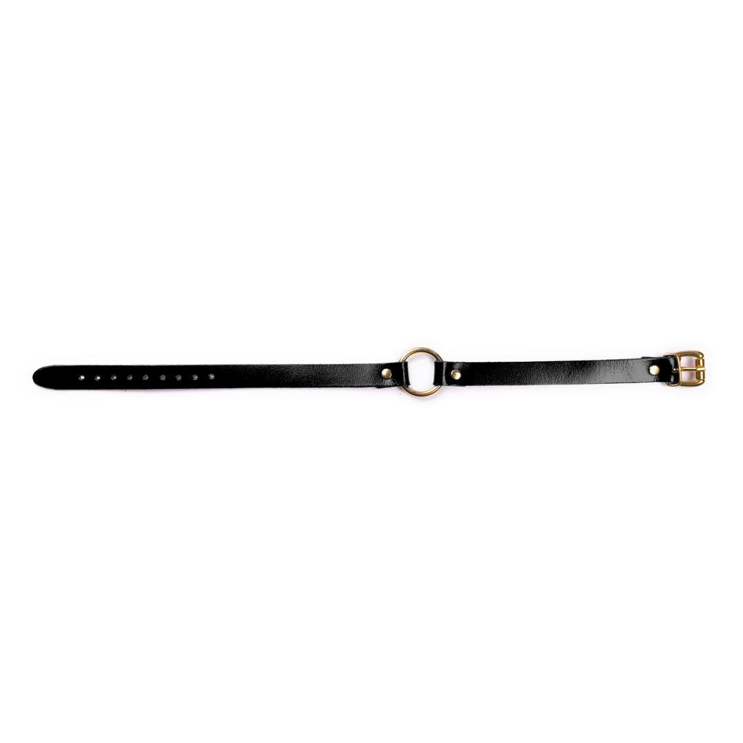 Lederhalsband schwarz/gold 'klein'