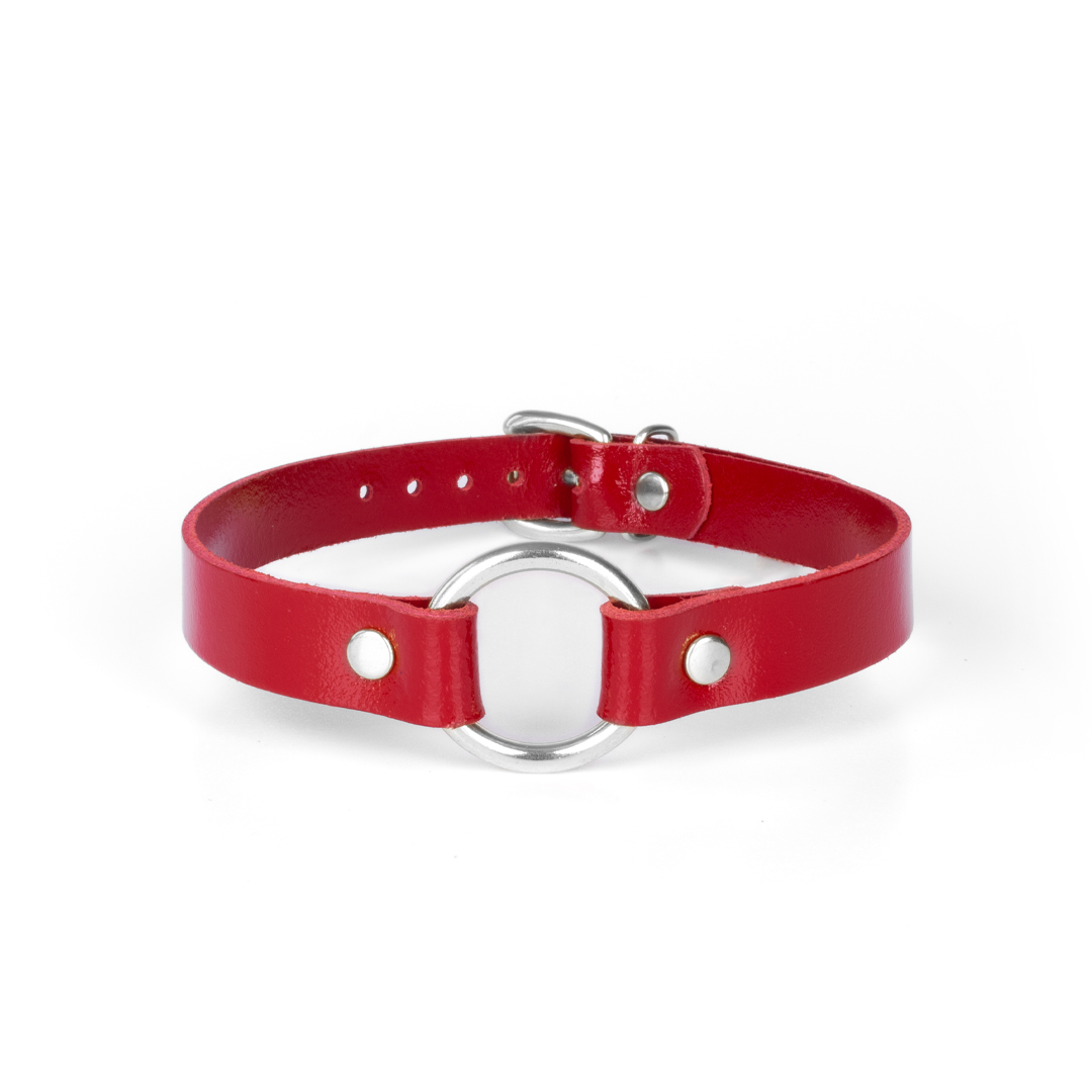 10002S-b2c_4 Lederhalsband Kirsch/Silber 'klein'
