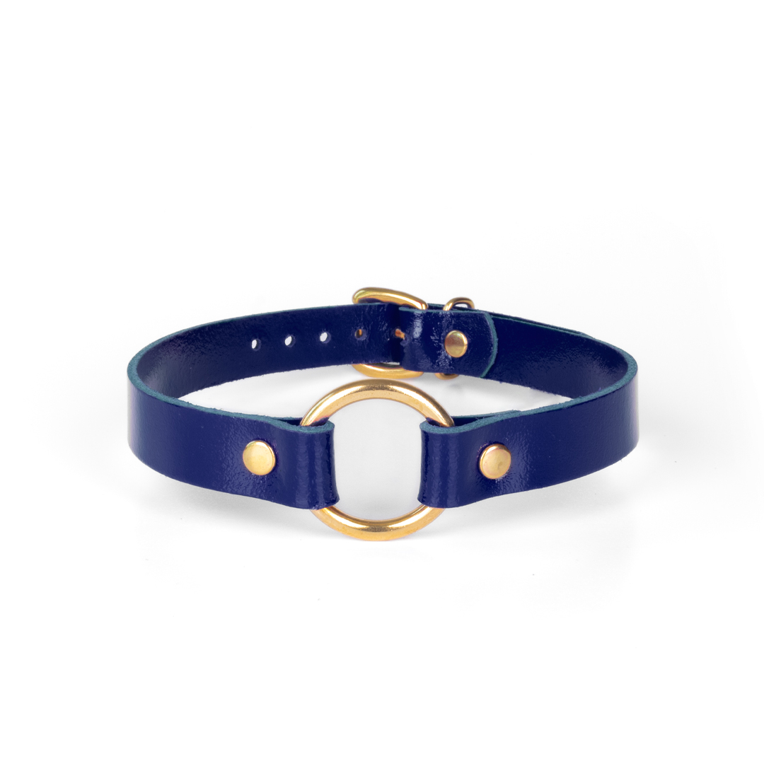 Leather choker indigo/silver 'small'