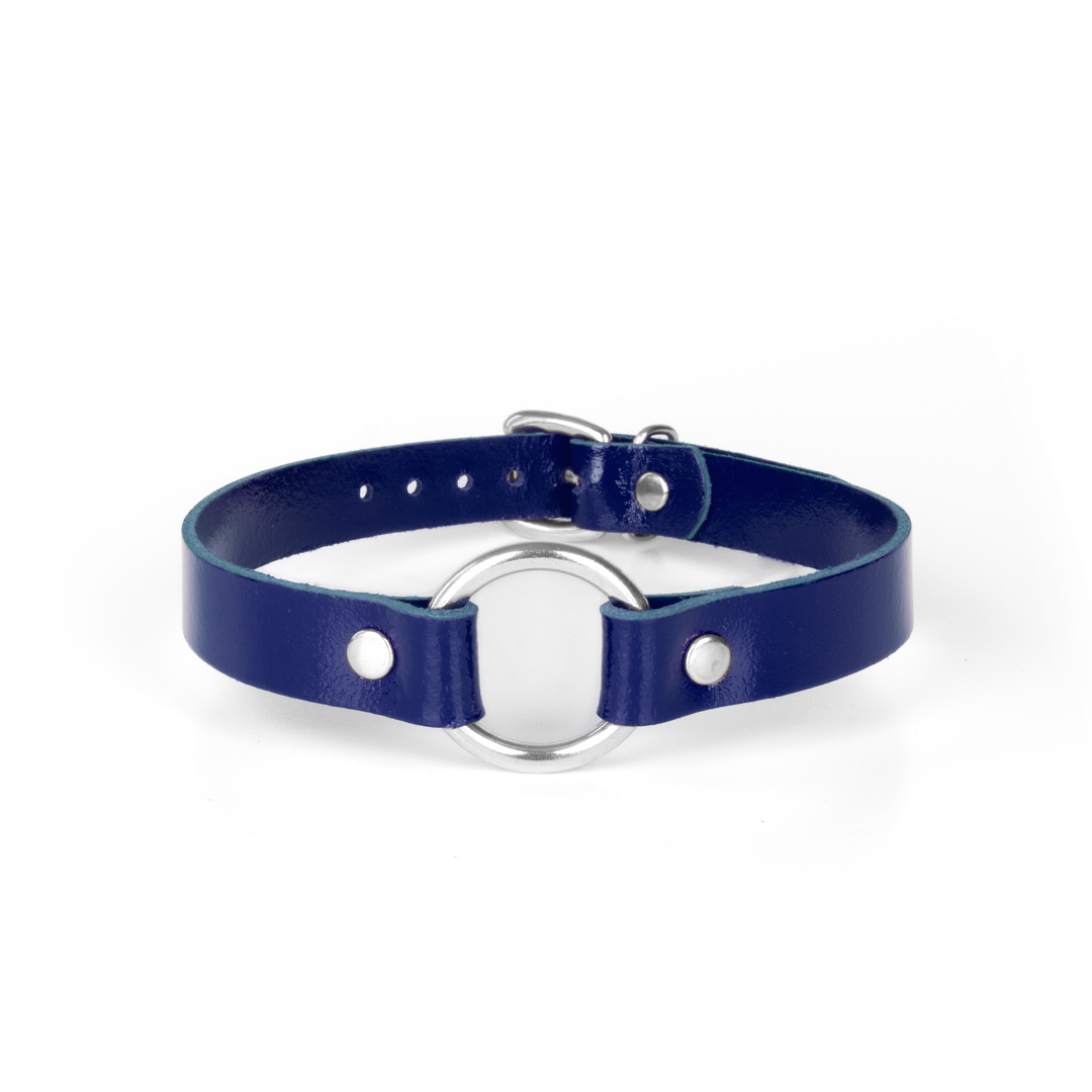 10003S-b2c_3 Leather choker indigo/silver 'small'