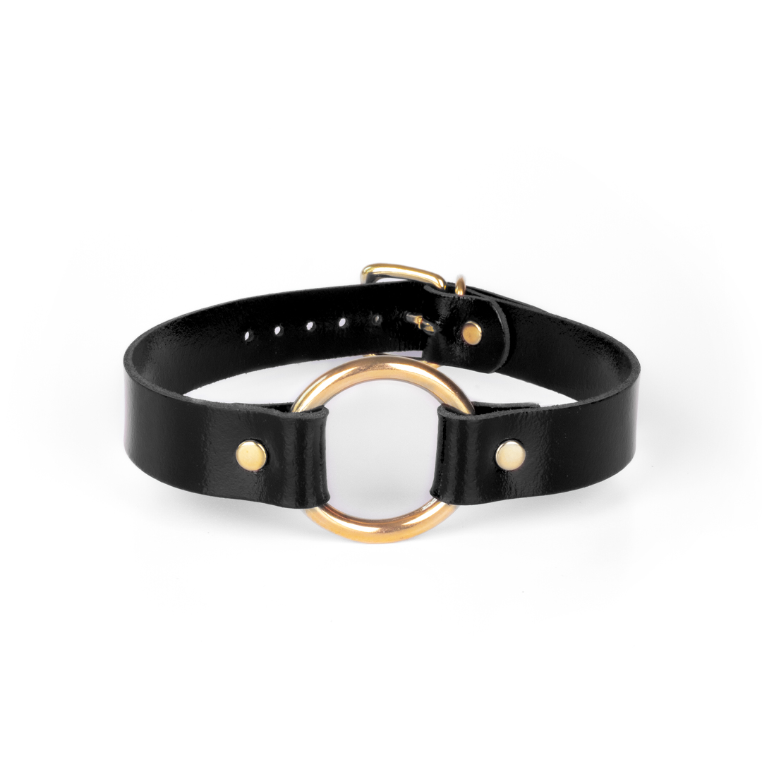 10101G-b2c_4 Leather choker black/gold 'medium'