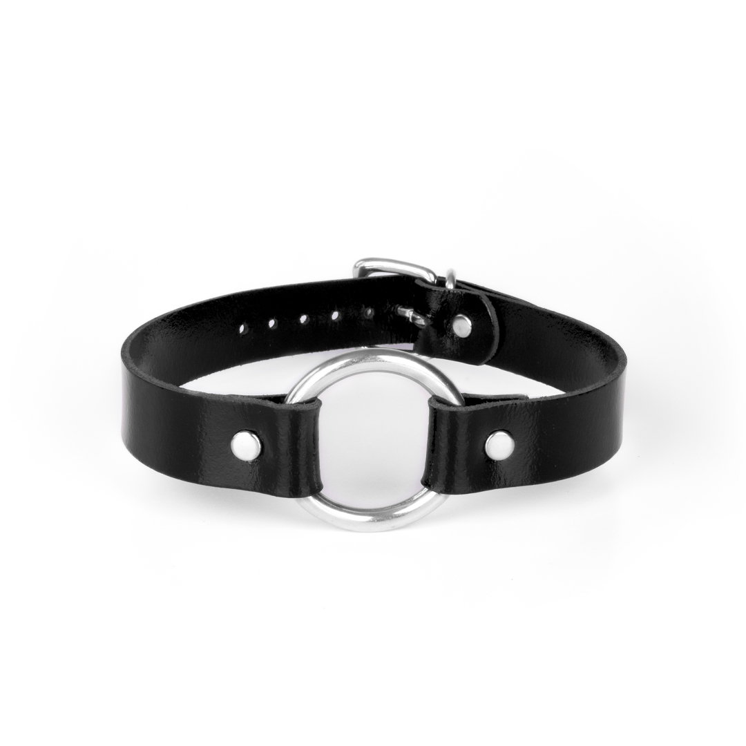 10101S-b2c_3 Lederhalsband schwarz/silber 'mittel'