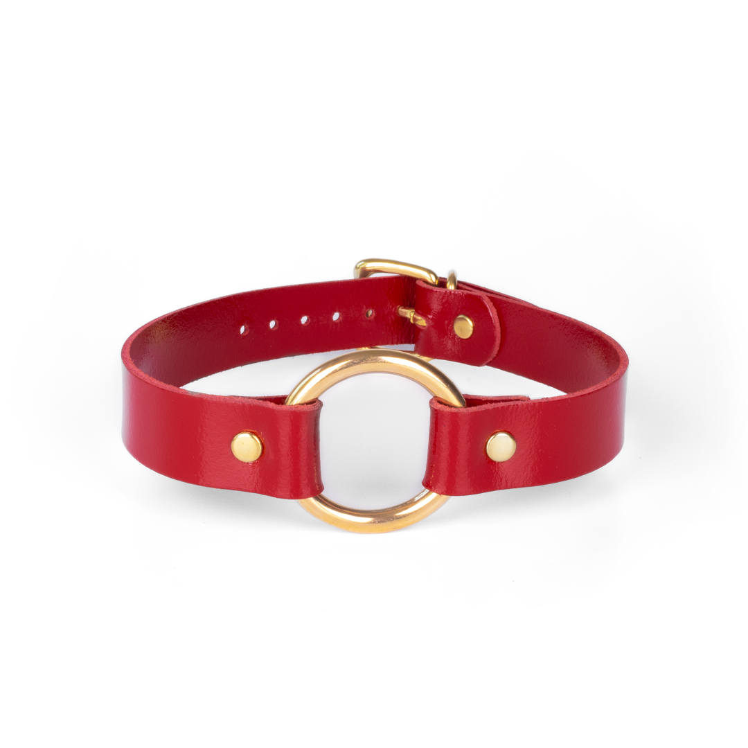 10102G-b2c_3 Leather choker cherry/gold 'medium'