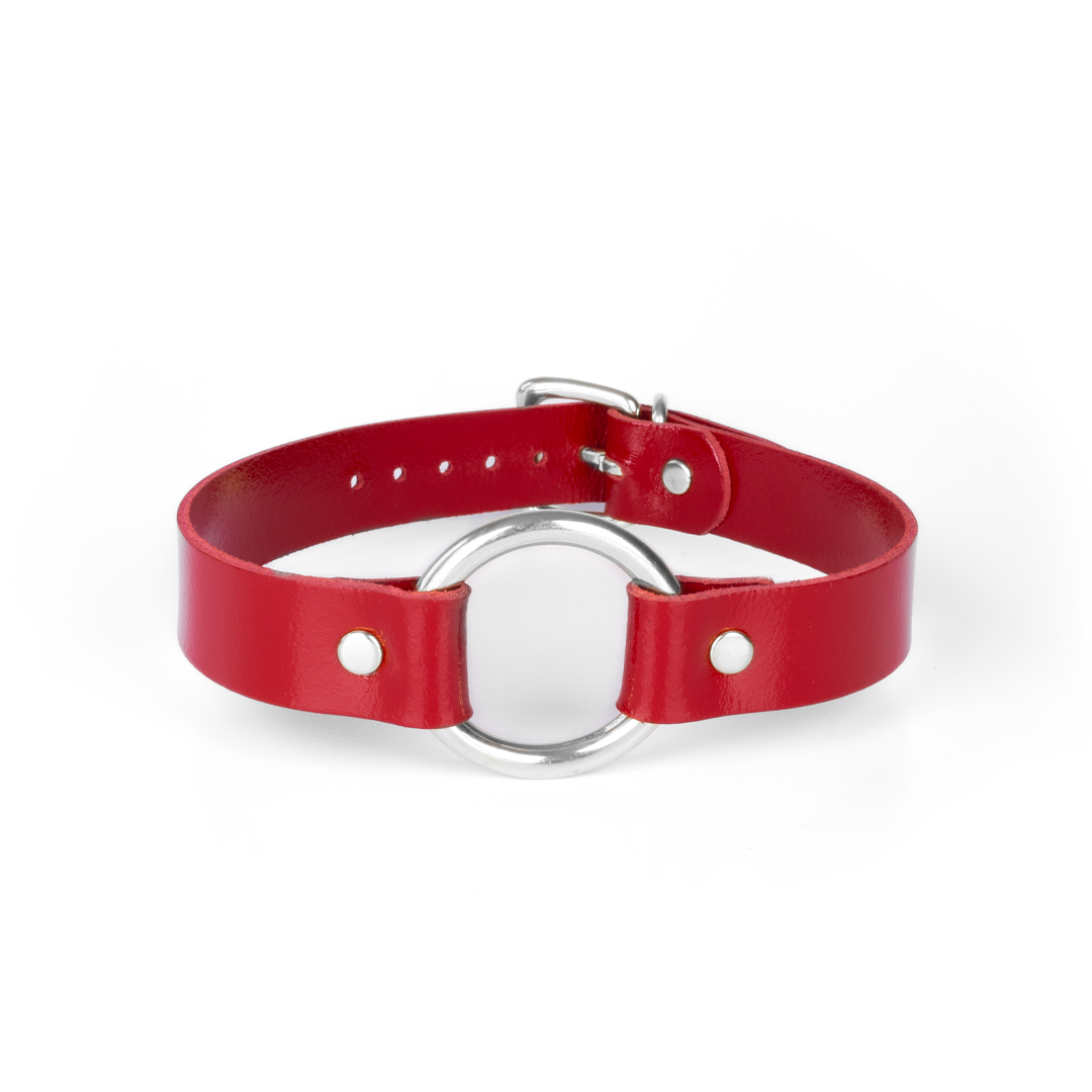 Lederhalsband Kirsch/Silber 'mittel'