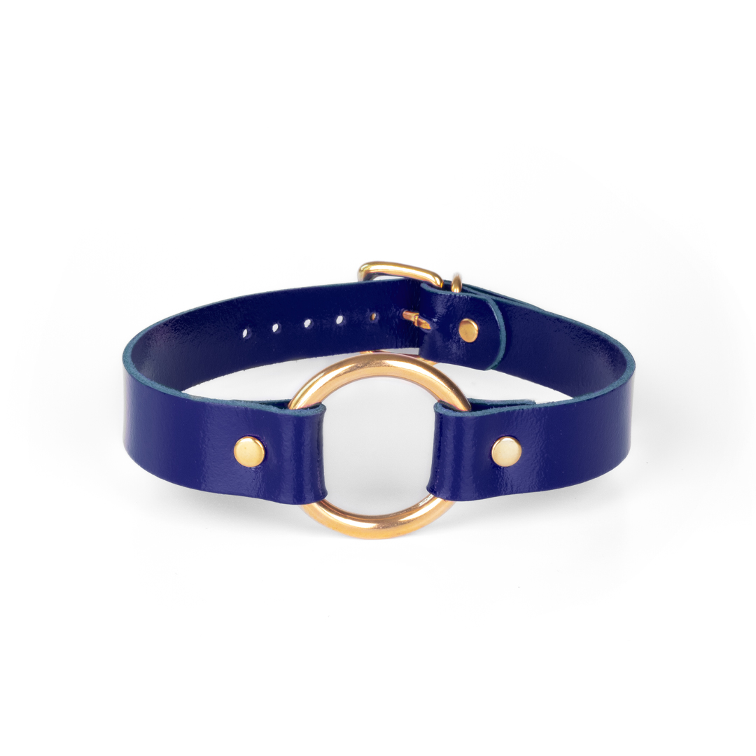 Leather choker indigo/gold 'medium'