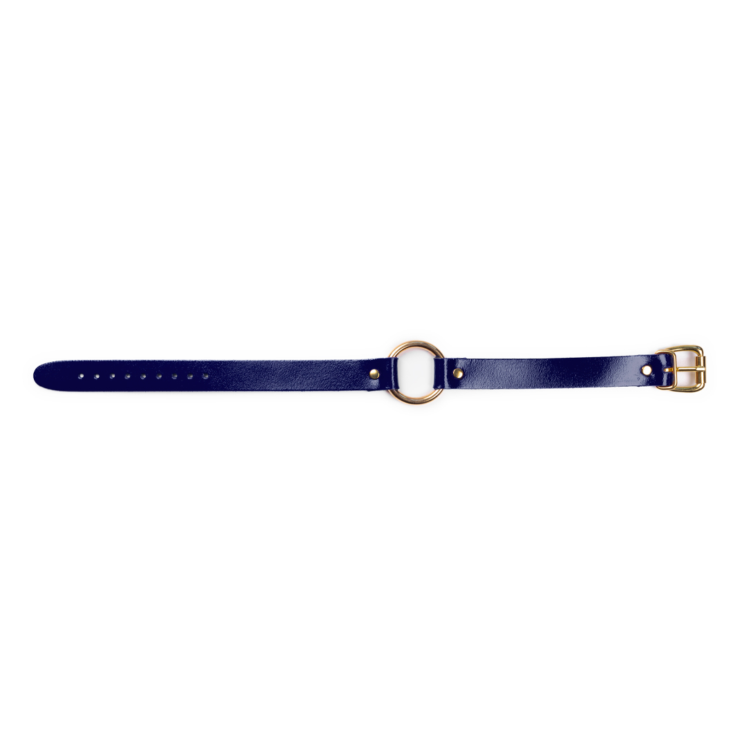 Leather choker indigo/gold 'medium'