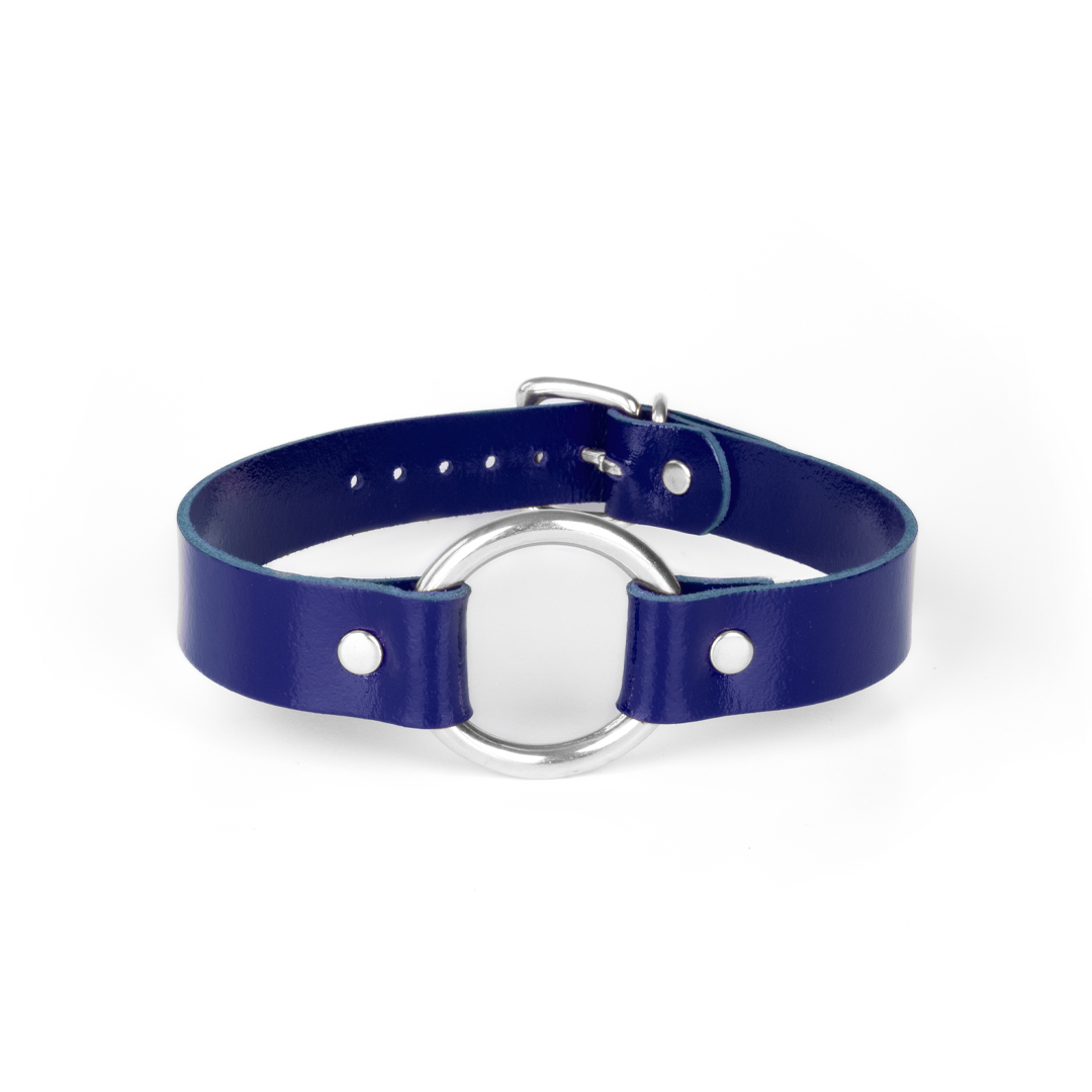 Lederhalsband Indigo/Silber 'mittel'