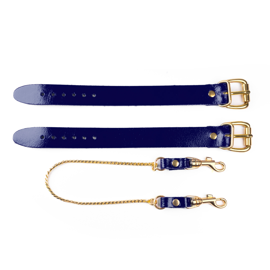 Lederhandfesseln mit Kette indigo/gold