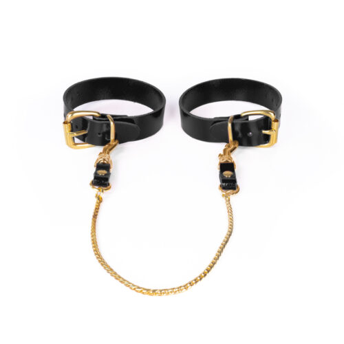 Leder-Fußfesseln mit Kette schwarz/gold