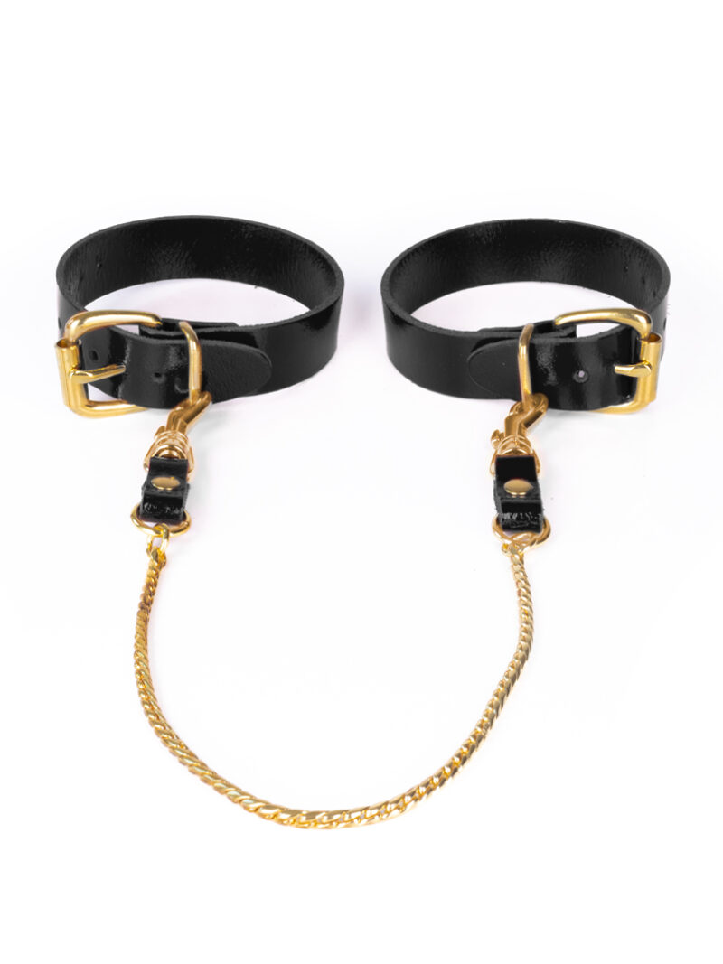 Leder-Fußfesseln mit Kette schwarz/gold