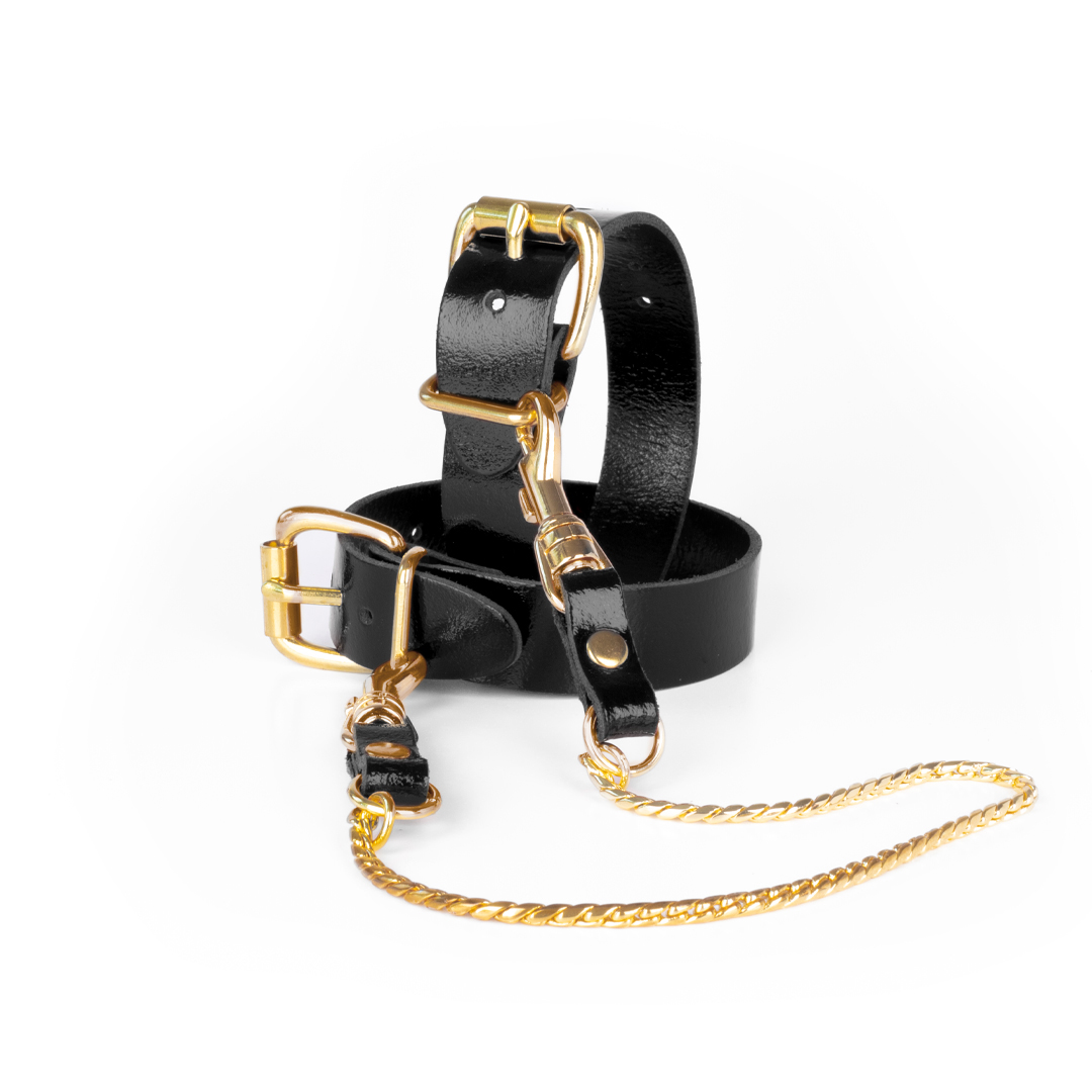 Leder-Fußfesseln mit Kette schwarz/gold