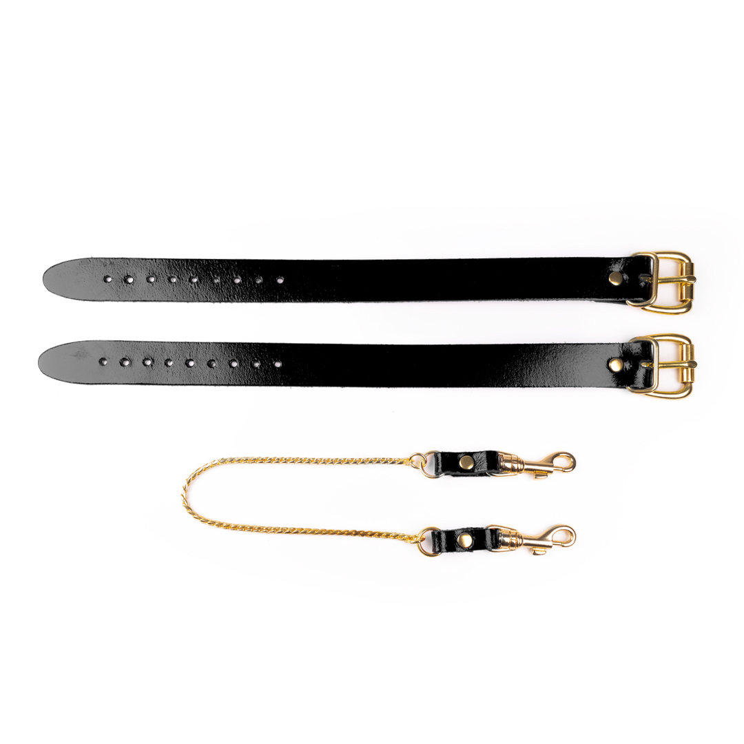 Leder-Fußfesseln mit Kette schwarz/gold