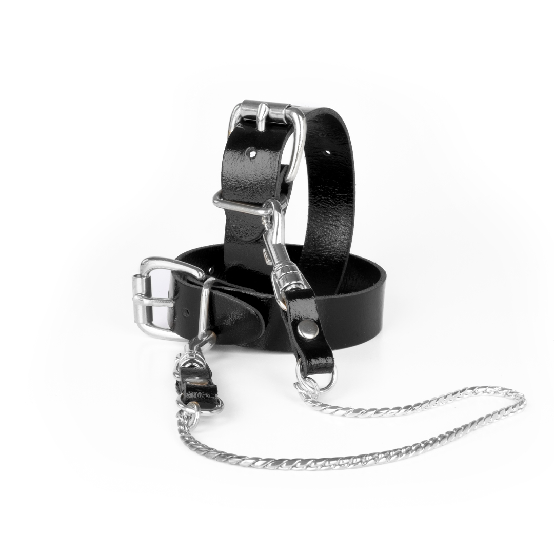 Fußfesseln aus Leder mit Kette schwarz/silber