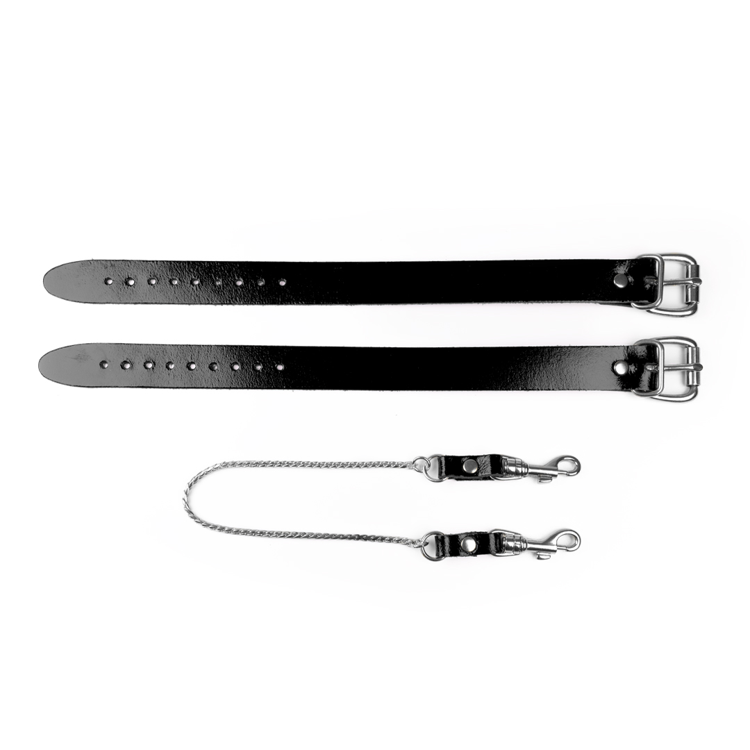 Fußfesseln aus Leder mit Kette schwarz/silber