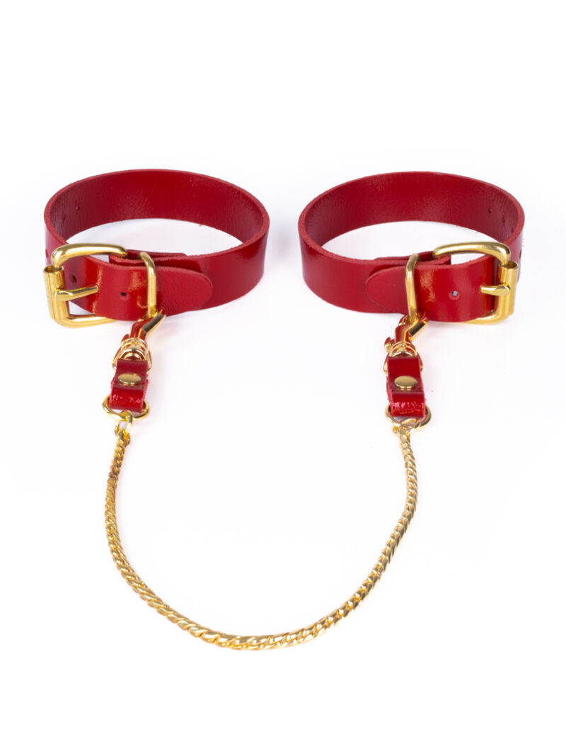 Leder-Fußfesseln mit Kette Kirsch/Gold