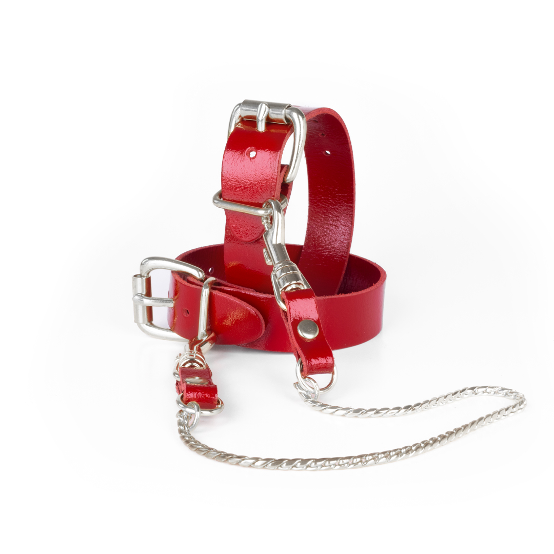 Leather feetcuffs  with chain  cherry/silver
