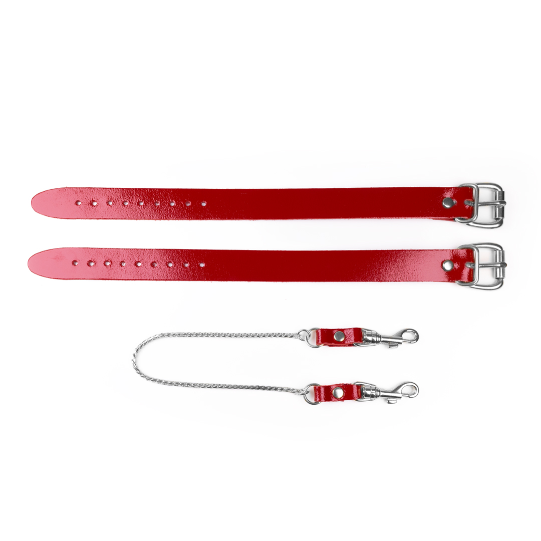 Leather feetcuffs  with chain  cherry/silver