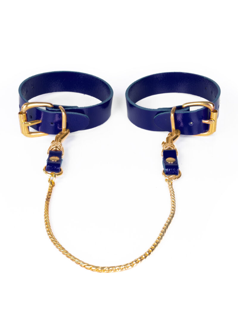 10303G-b2c Lederfußfesseln mit Kette indigo/gold