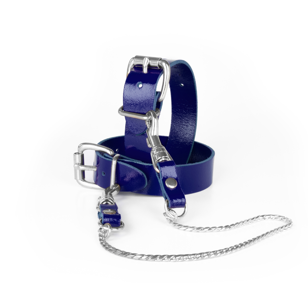 10303S-b2c_4 Leather feetcuffs with chain indigo/silver