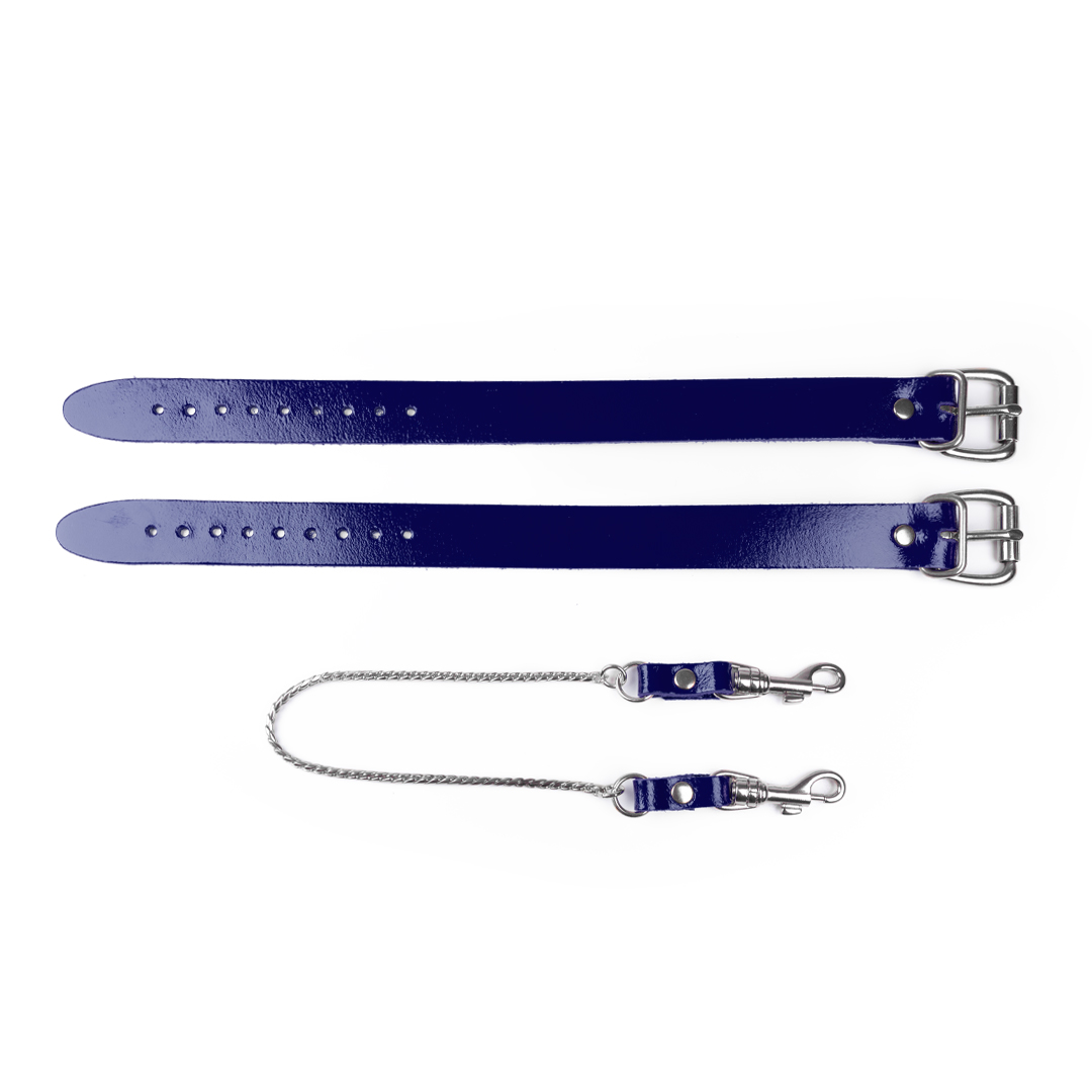 10303S-b2c_5 Leather feetcuffs with chain indigo/silver