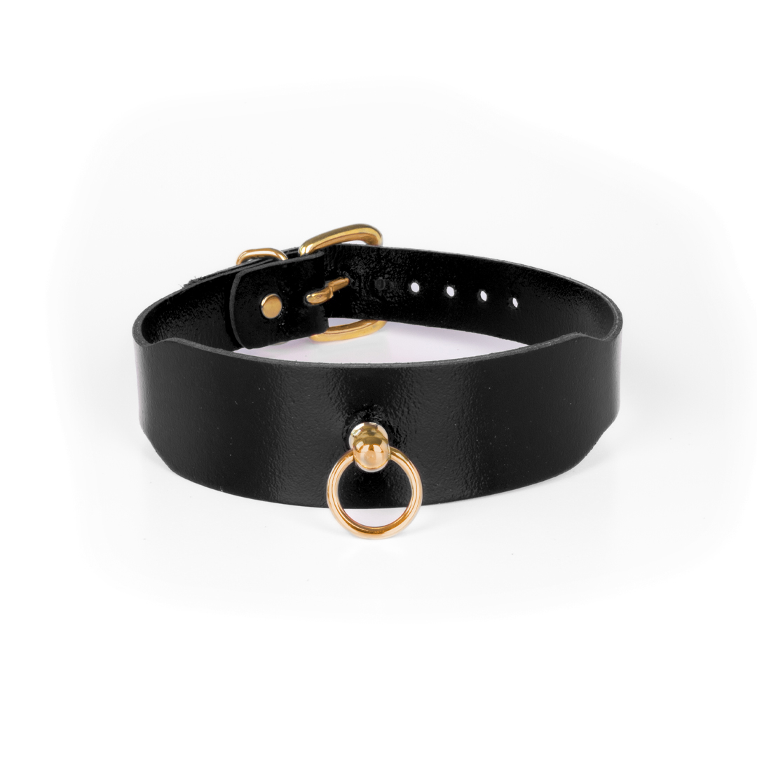 Leather collar black/gold