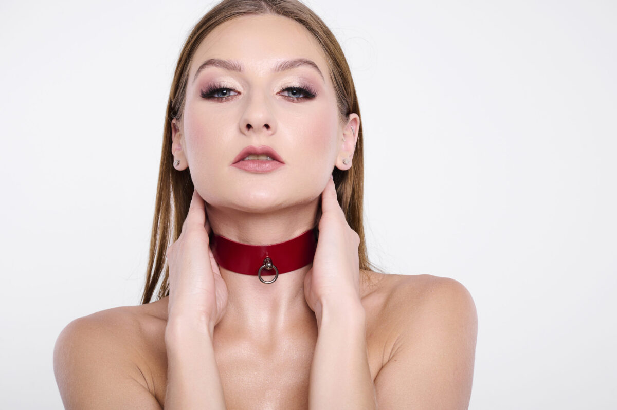 Leather collar cherry/silver