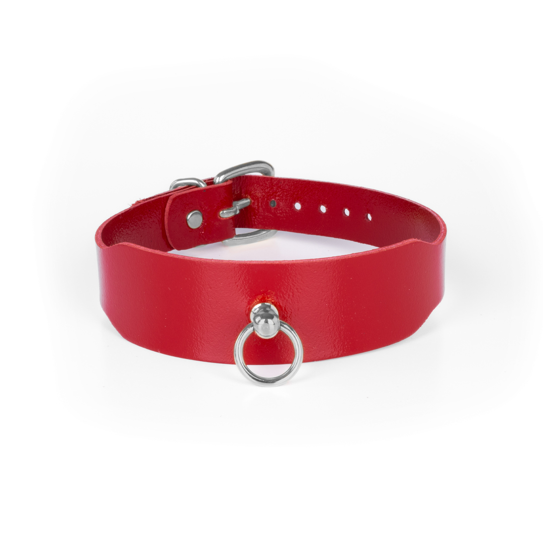 Leather collar cherry/silver