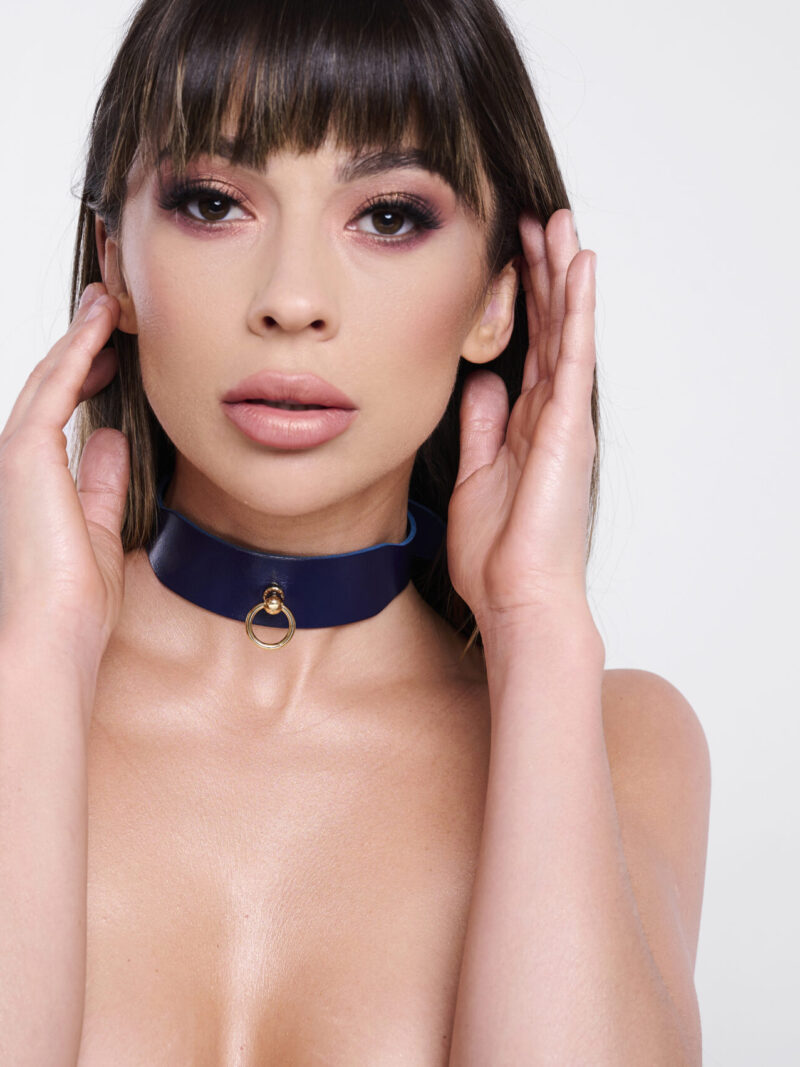 Lederhalsband Indigo/Gold
