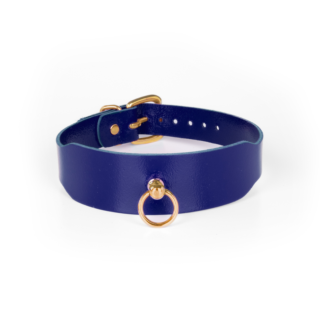 Leather collar indigo/gold