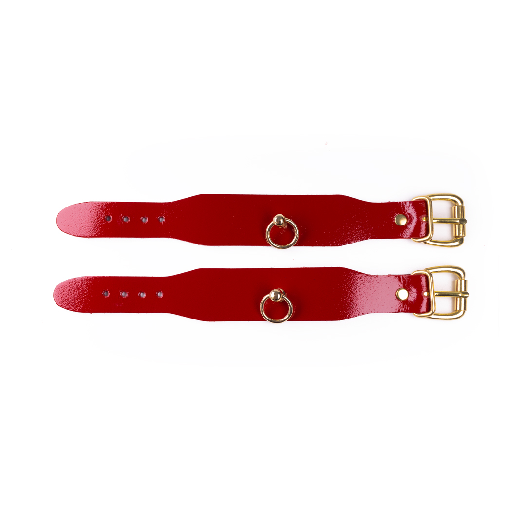 10502G-b2c_5 Leather handcuffs cherry/gold