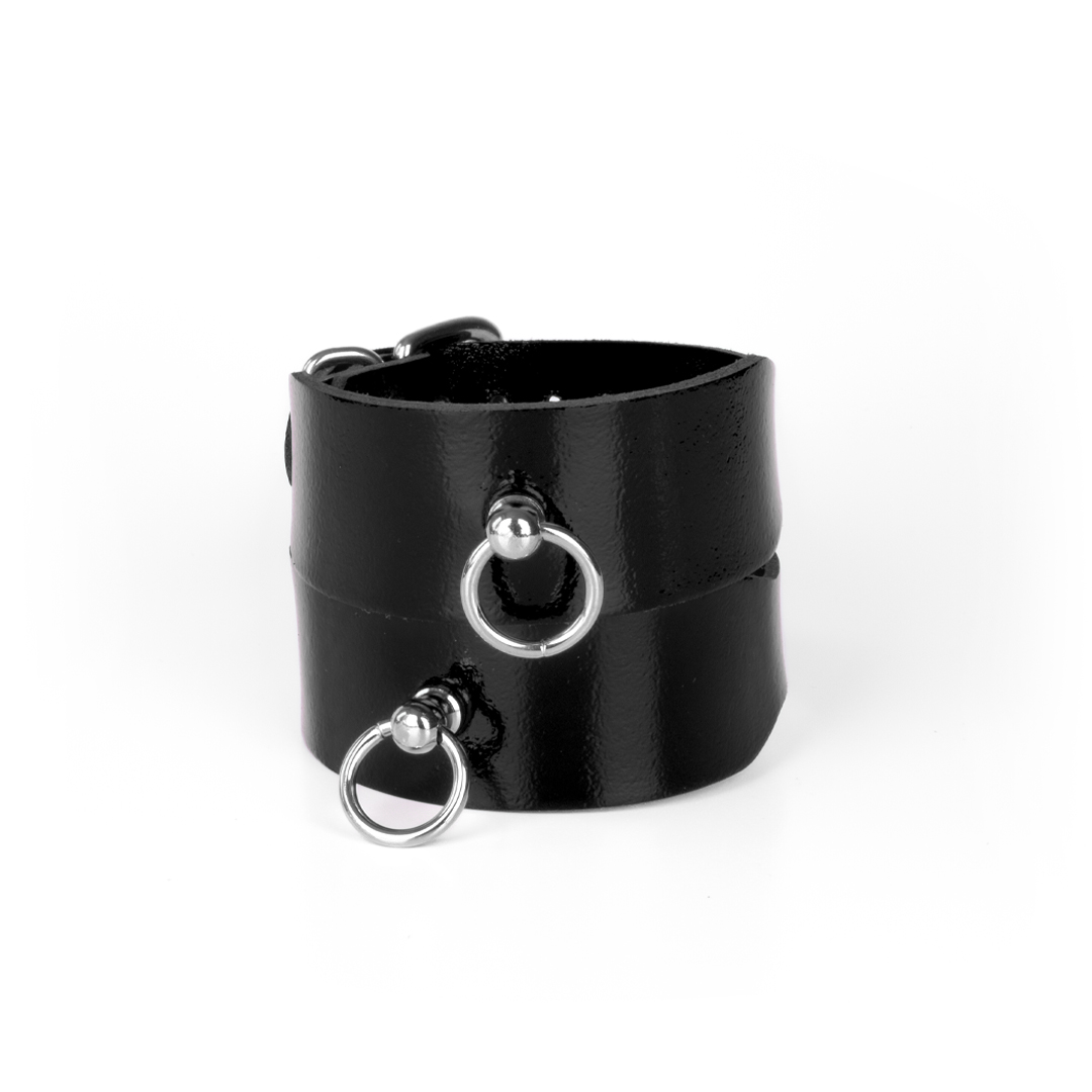 Leather feetcuffs black/silver