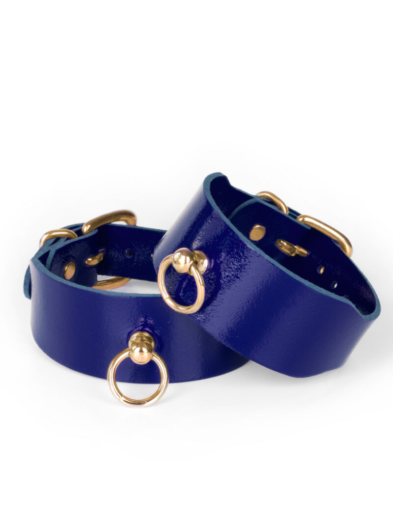Lederfußfesseln, Indigo/Gold