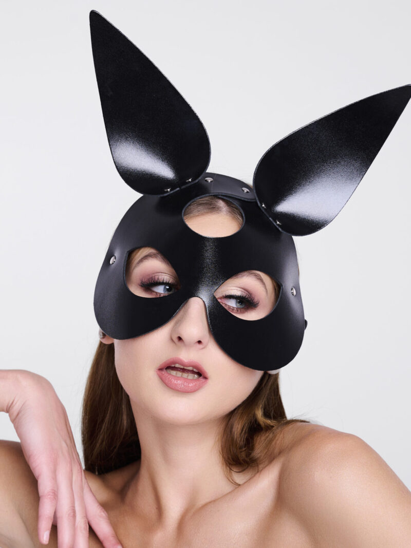 Leder-Hasenmaske Schwarz/Silber