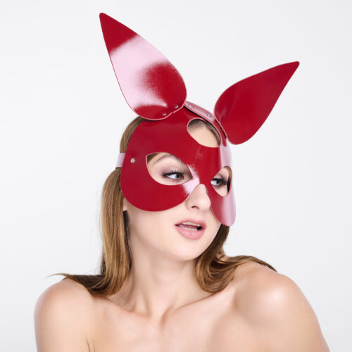 Leather rabbit mask cherry/silver