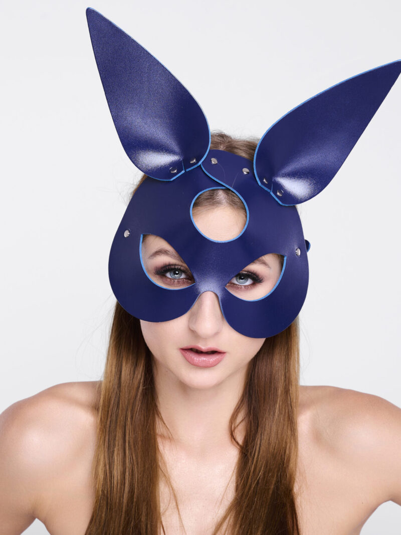 Lederkaninchenmaske indigo/silber