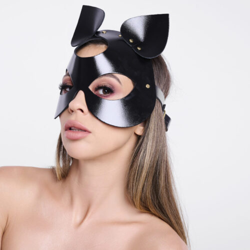 Leather cat mask black/gold