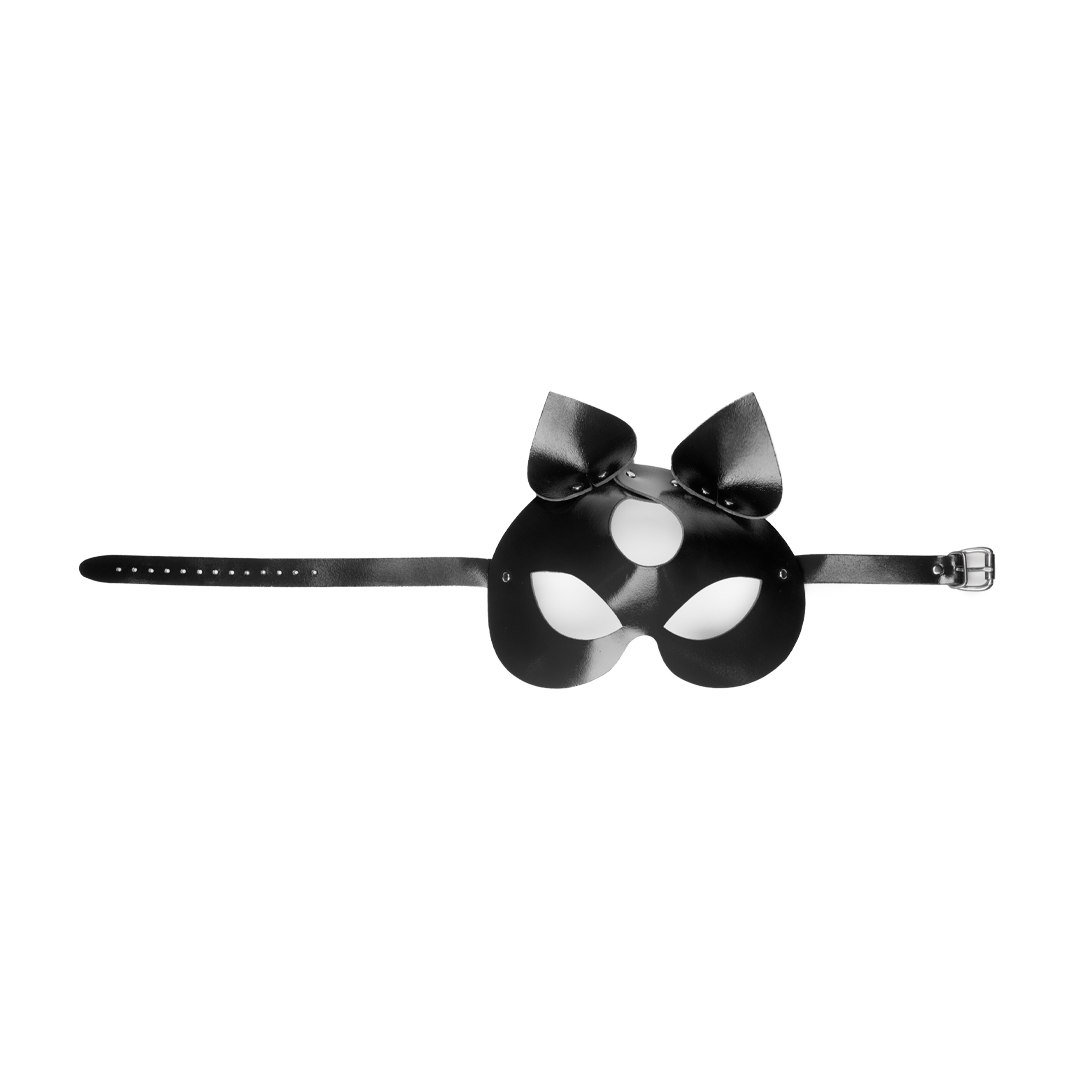 11301S-b2c_3 Lederkatzenmaske Schwarz/Silber