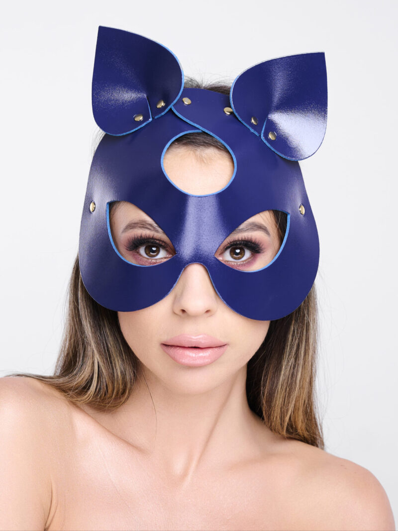 Leder Katzenmaske indigo/gold