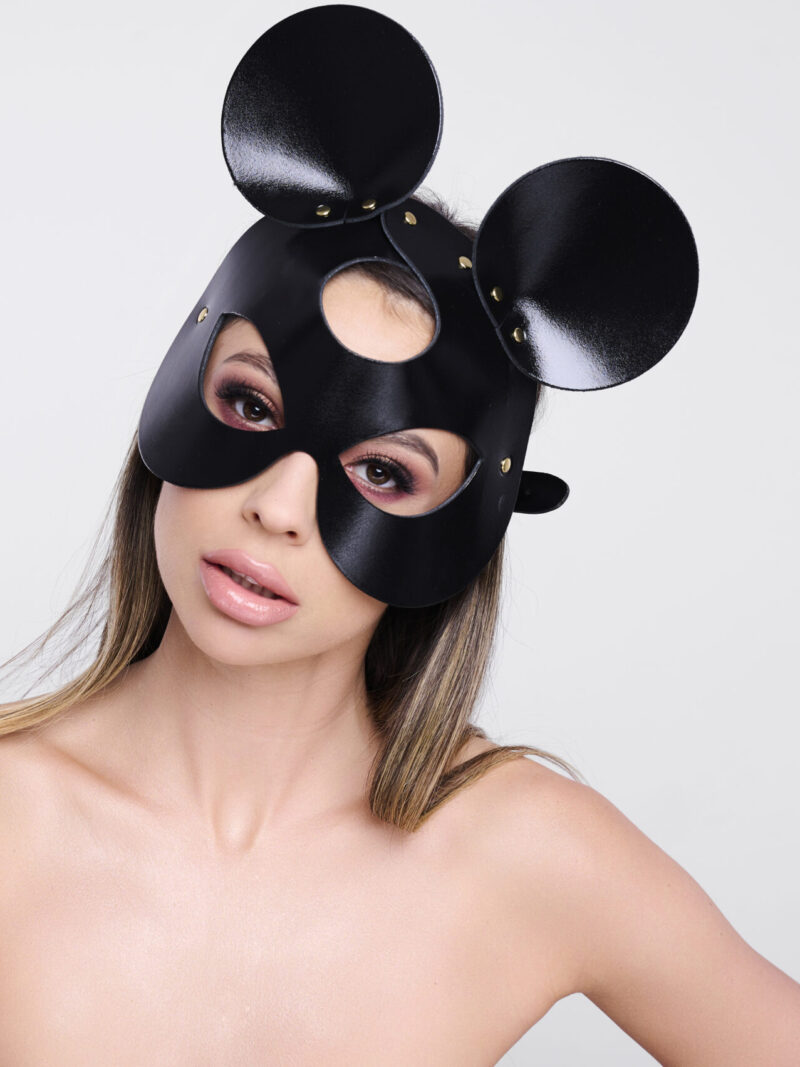 Leder Mausmaske - Schwarz/Gold