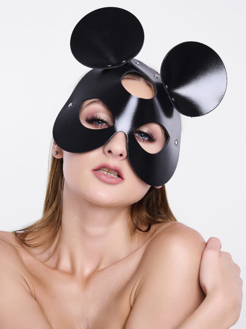 Leder-Mausmaske schwarz/silber