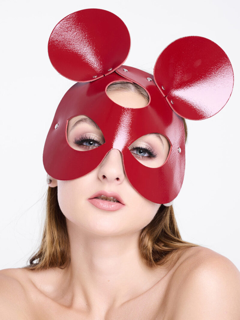 Leder Mausmaske - Kirsche/Silber